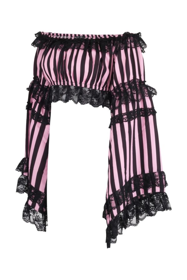 Black/Pink Striped Smocked Flare Sleeve Peasant Top - Image 2
