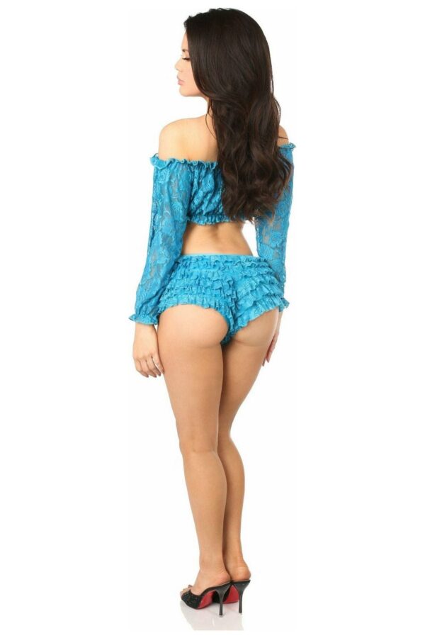 Teal Sheer Lace Long Sleeve Peasant Top - Image 4