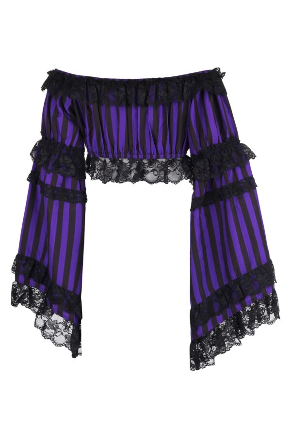 Black/Purple Striped Smocked Flare Sleeve Peasant Top - Image 3