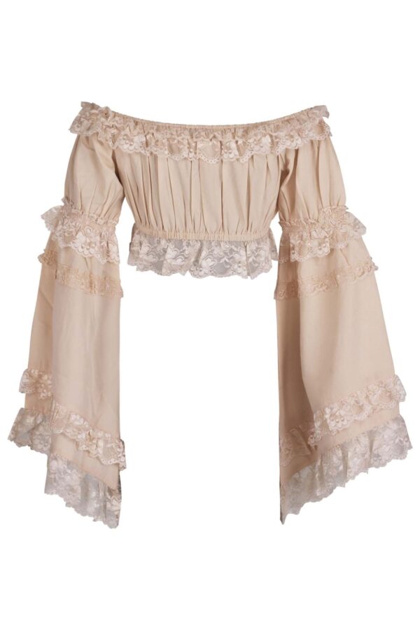Beige Smocked Flare Sleeve Peasant Top - Image 3