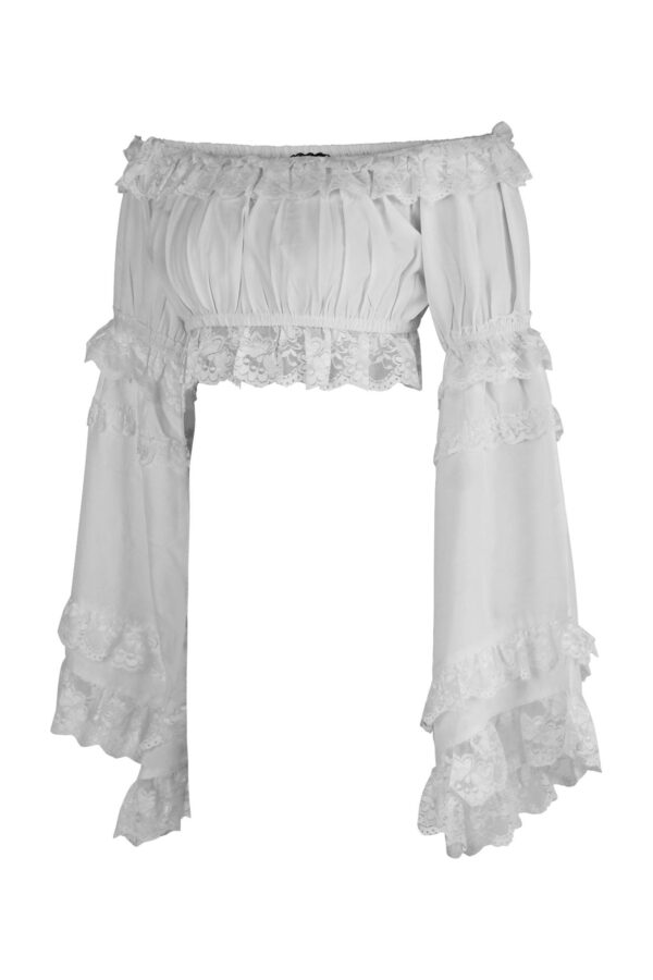White Smocked Flare Sleeve Peasant Top - Image 2