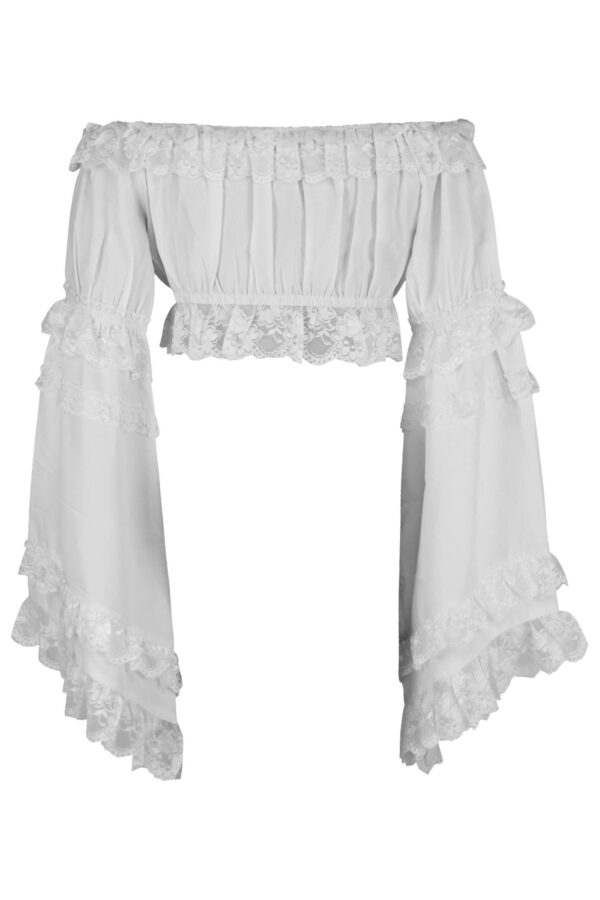 White Smocked Flare Sleeve Peasant Top - Image 3