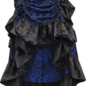 Blue/Black Brocade Adjustable High Low Bustle Skirt