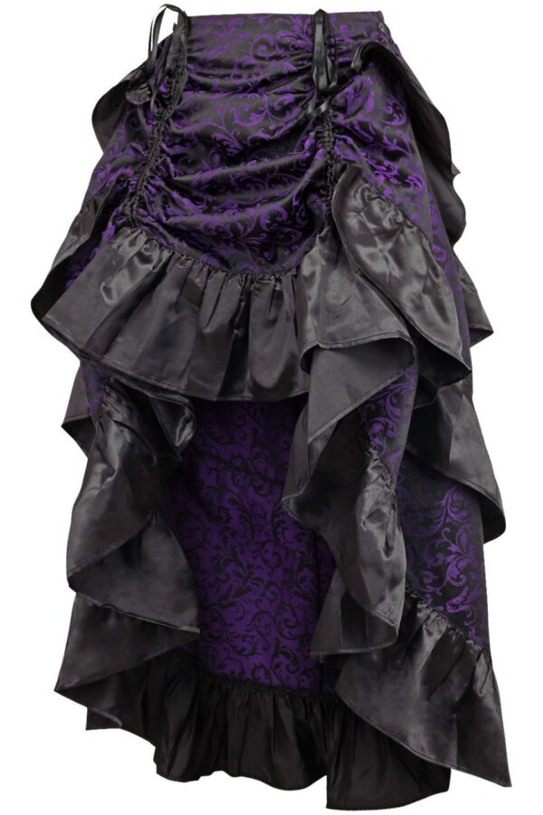 Purple/Black Brocade Adjustable High Low Bustle Skirt - Image 2