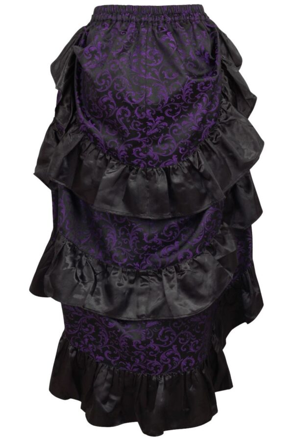 Purple/Black Brocade Adjustable High Low Bustle Skirt - Image 3