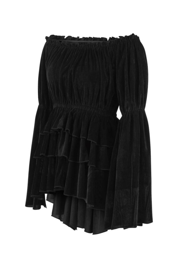Black Velvet Ruffle Dress - Image 2