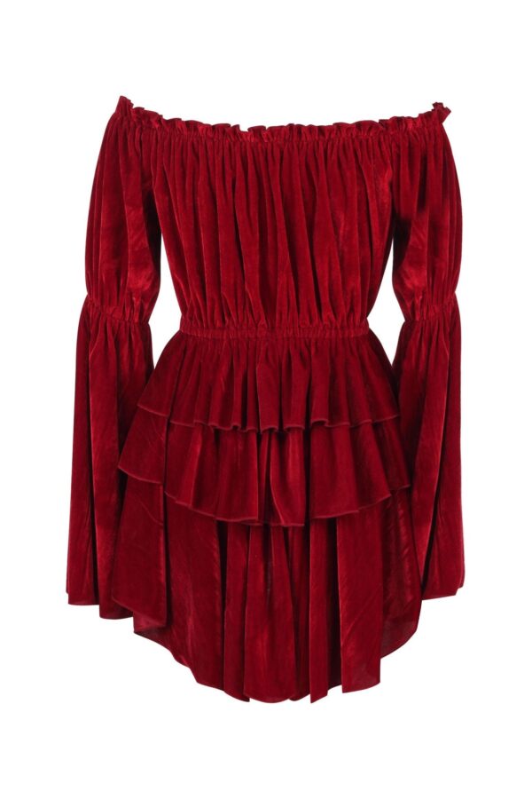 Dark Red Velvet Ruffle Dress - Image 3