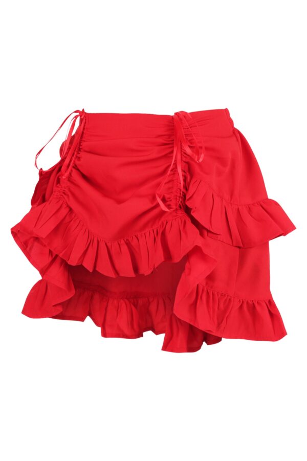 Red Crepe Ruched Bustle Skirt - Image 2