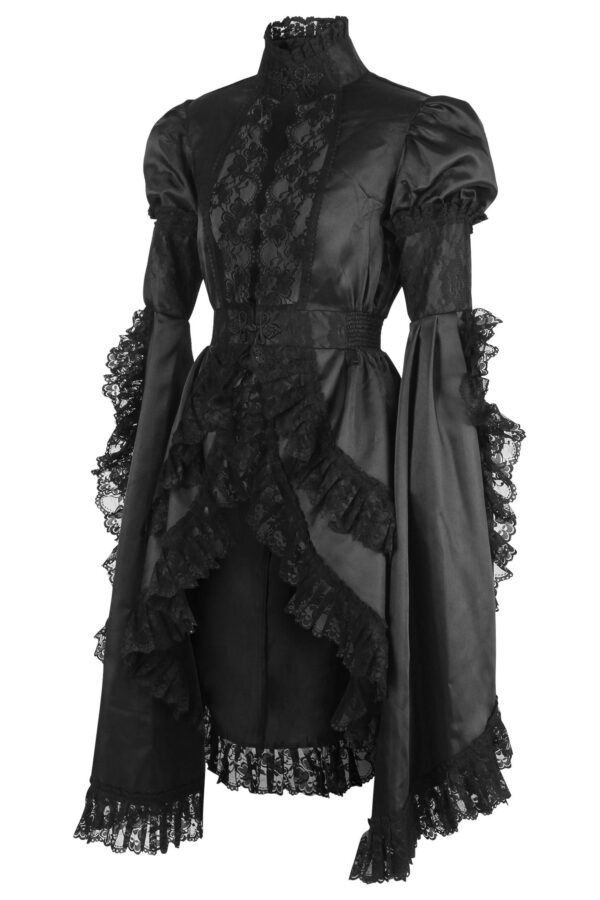 Black Satin & Lace Ruffled Jacket - Image 2