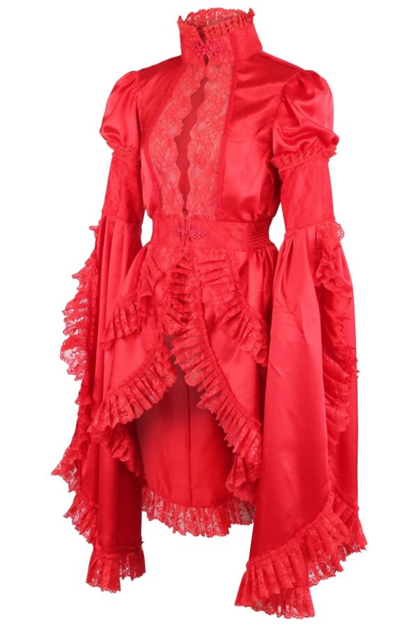 Red Satin & Lace Ruffled Jacket - Image 2
