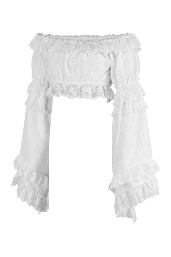 White Lace Smocked Flare Sleeve Peasant Top - Image 2