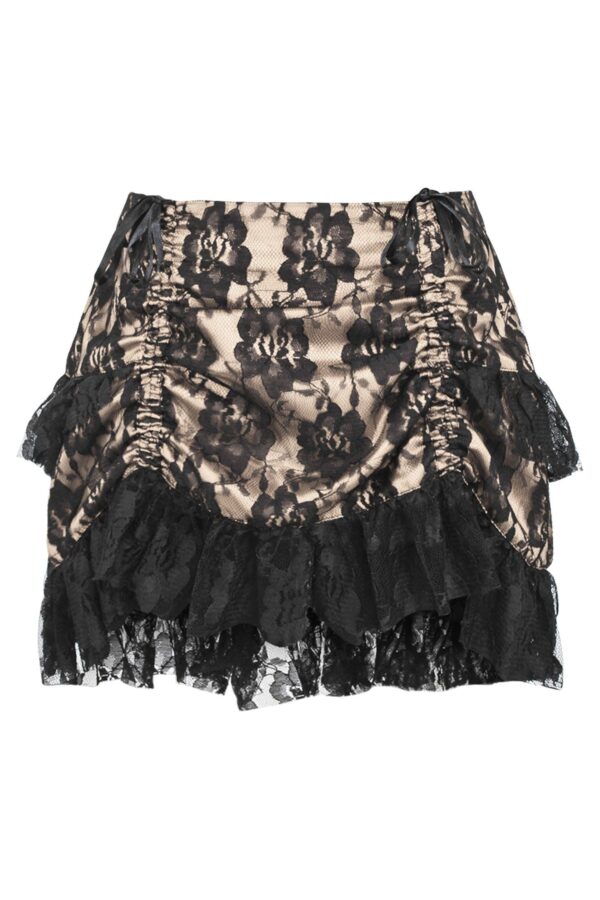 Tan/Black Lace Ruched Bustle Skirt