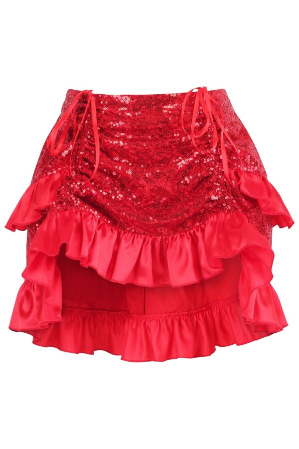 Red Sequin Ruched Bustle Skirt