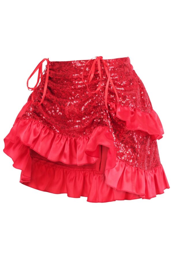 Red Sequin Ruched Bustle Skirt - Image 2