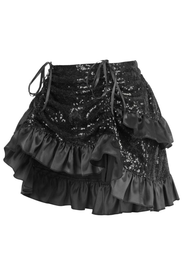 Black Sequin Ruched Bustle Skirt - Image 2