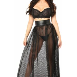 Fishnet & Faux Leather Long Skirt - Daisy Corsets