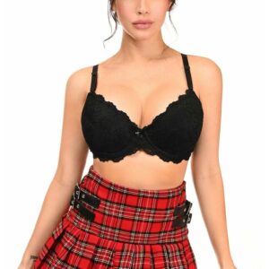 Red Plaid Pleated Skirt w/Buckles - Daisy Corsets