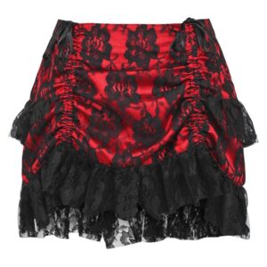 Red/Black Lace Ruched Bustle Skirt