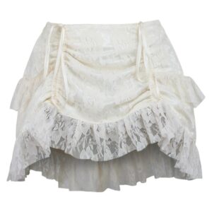 Cream Lace Ruched Bustle Skirt