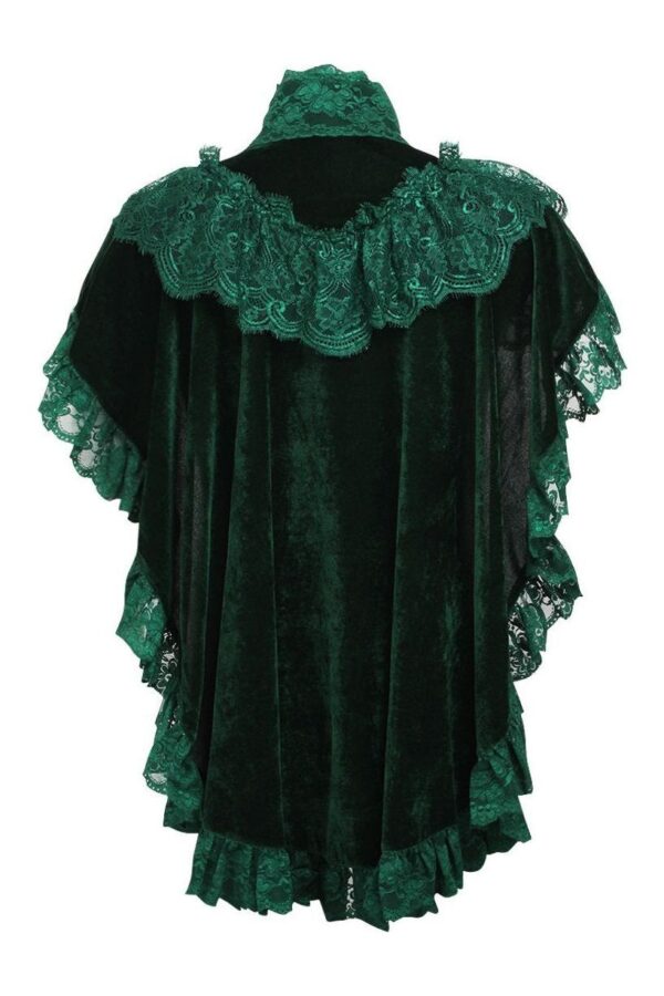 Tapered Dark Green Velvet & Lace Capelet - Image 2