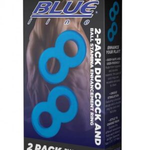 Blue Line Duo Cock And Ball Ring 2pk Blu