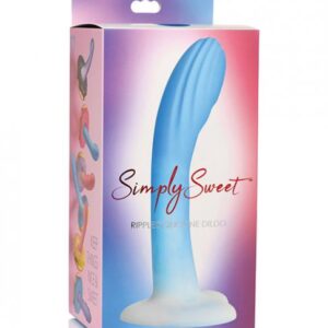 Curve Toys Simply Sweet 7" Rippled Silicone Dildo - Blue/white