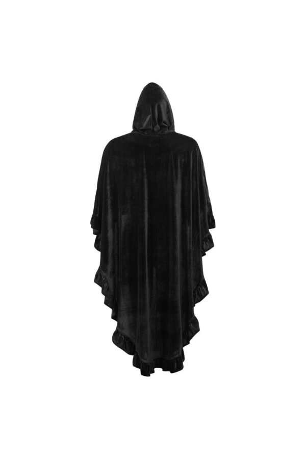 Black Velvet Hooded Ruffle Cape - Image 3