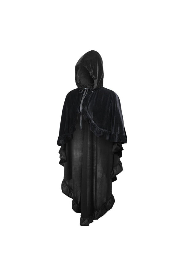 Black Velvet Hooded Ruffle Cape - Image 2