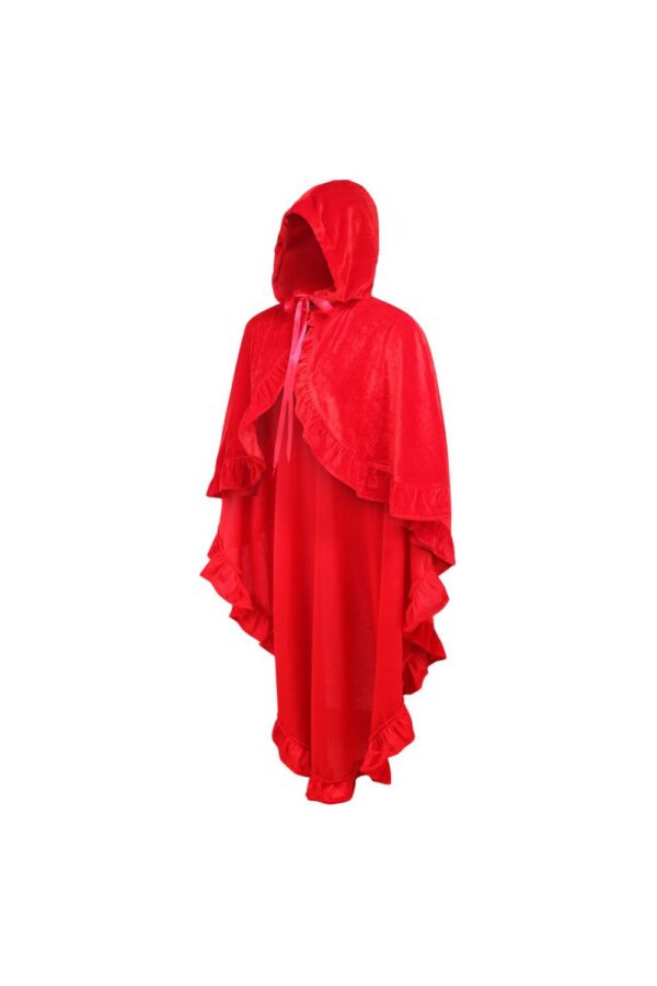 Red Velvet Hooded Ruffle Cape - Image 2