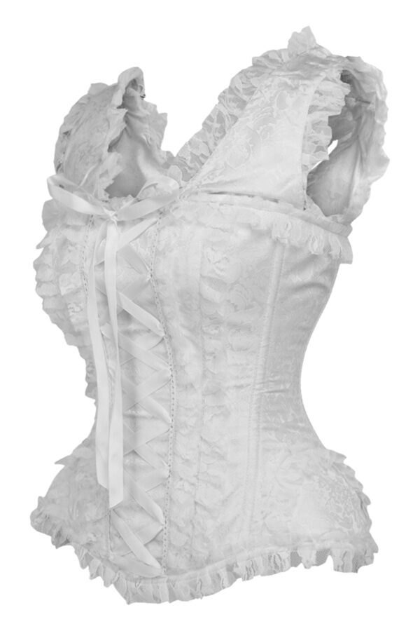 Top Drawer White Brocade & Lace Steel Boned Corset w/Cap Sleeves - Image 2