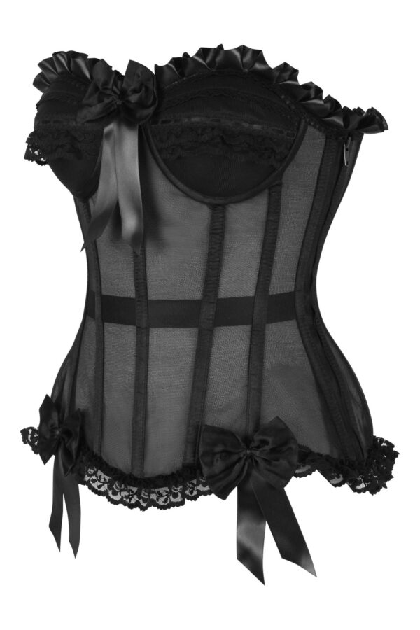 Top Drawer Steel Boned Black Mesh Underwire Bustier Corset - Image 2
