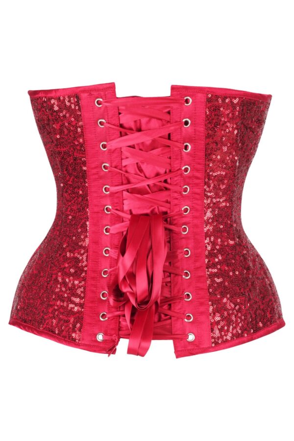 Top Drawer Steel Boned Red Sequin Plunge Neckline Overbust Corset - Image 7