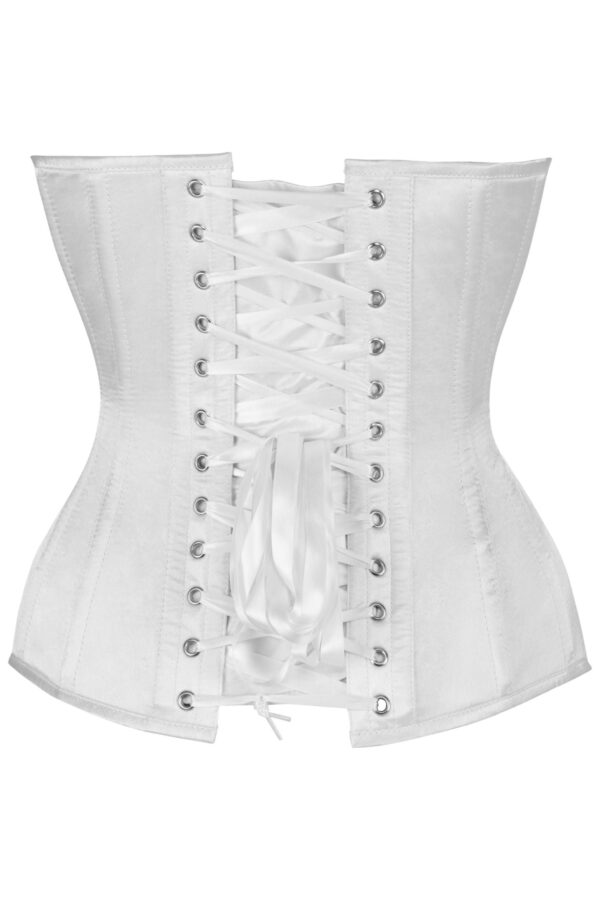 Top Drawer Steel Boned White Satin Plunge Neckline Overbust Corset - Image 3