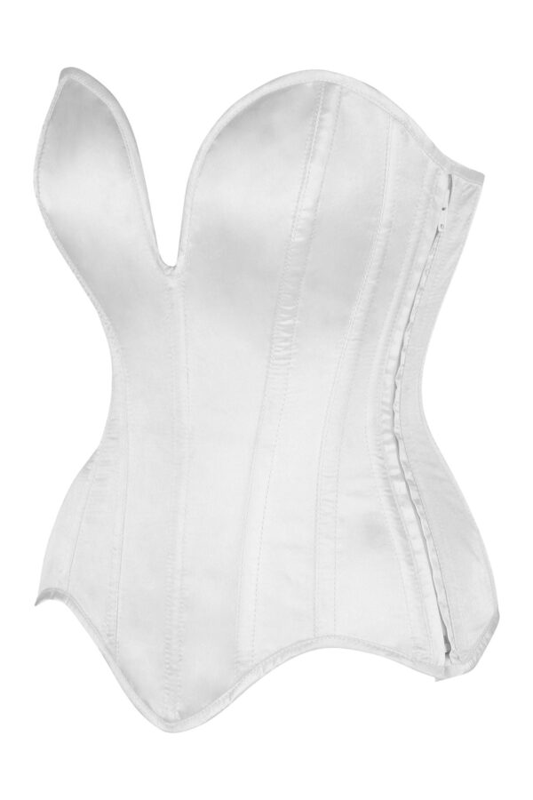 Top Drawer Steel Boned White Satin Plunge Neckline Overbust Corset - Image 2