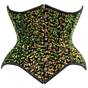 Top Drawer Multi Green Sequin Curvy Cut Waist Cincher Corset