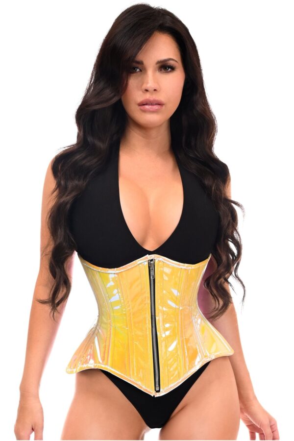 Top Drawer Yellow/Pink Holo Double Steel Boned Underbust Waist Cincher Corset