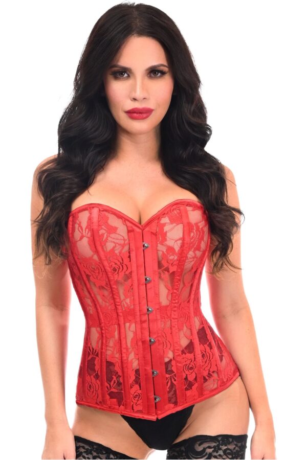 Lavish Red Sheer Lace Over Bust Corset