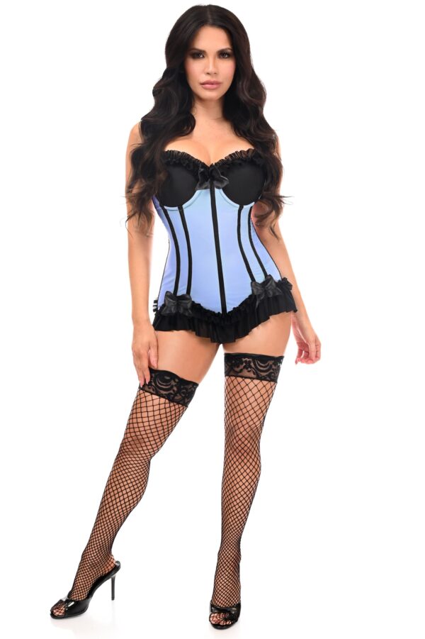 Lavish Lt Blue w/Black Lycra Hook & Eye Stretch Bustier Corset - Image 3