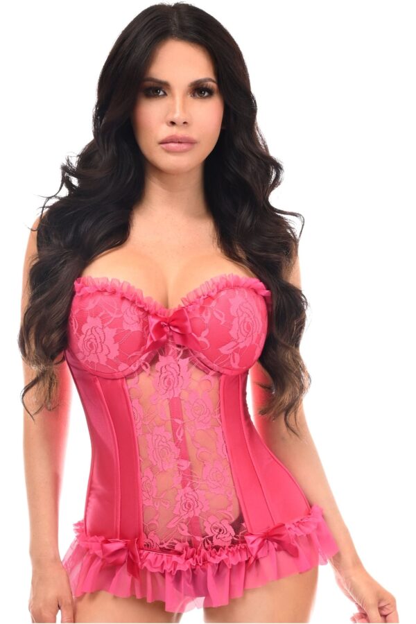 Lavish Fuchsia Lycra & Lace Hook & Eye Stretch Bustier Corset