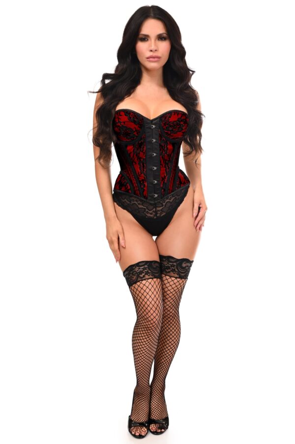 Top Drawer Red w/Black Lace Steel Boned Underwire Bustier Corset - Image 3