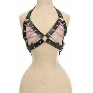 Black Faux Leather Lace-Up Bra Top - Lavender - Daisy Corsets