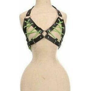 Black Faux Leather Lace-Up Bra Top - Neon Green - Daisy Corsets