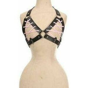 Black Faux Leather Lace-Up Bra Top - Lt Pink - Daisy Corsets