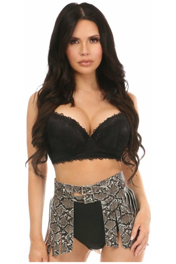 Snake Skin Print Faux Leather Fringe Skirt - Daisy Corsets