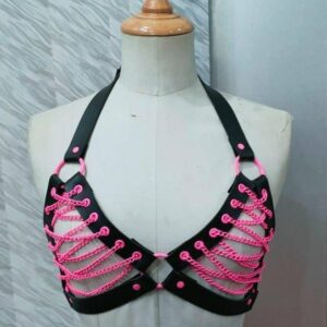 Candy Collection - Pink Chain Lace-Up Bra Top Harness