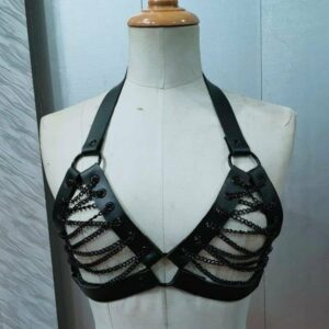 Candy Collection - Black Chain Lace-Up Bra Top Harness