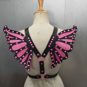 Faux Leather Pink Butterfly Wing Harness