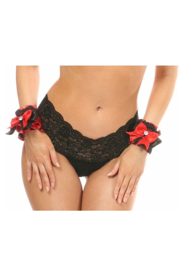 Kitten Collection Red/Black Lace Wrist Cuffs (set of 2) - Daisy Corsets