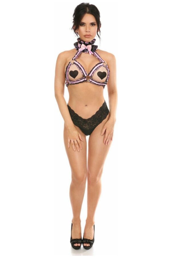 Kitten Collection Lt Pink/Black Lace Bra Top Body Harness - Image 3