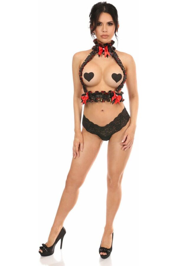 Kitten Collection Red Roses Satin Double Strap Body Harness - Daisy Corsets